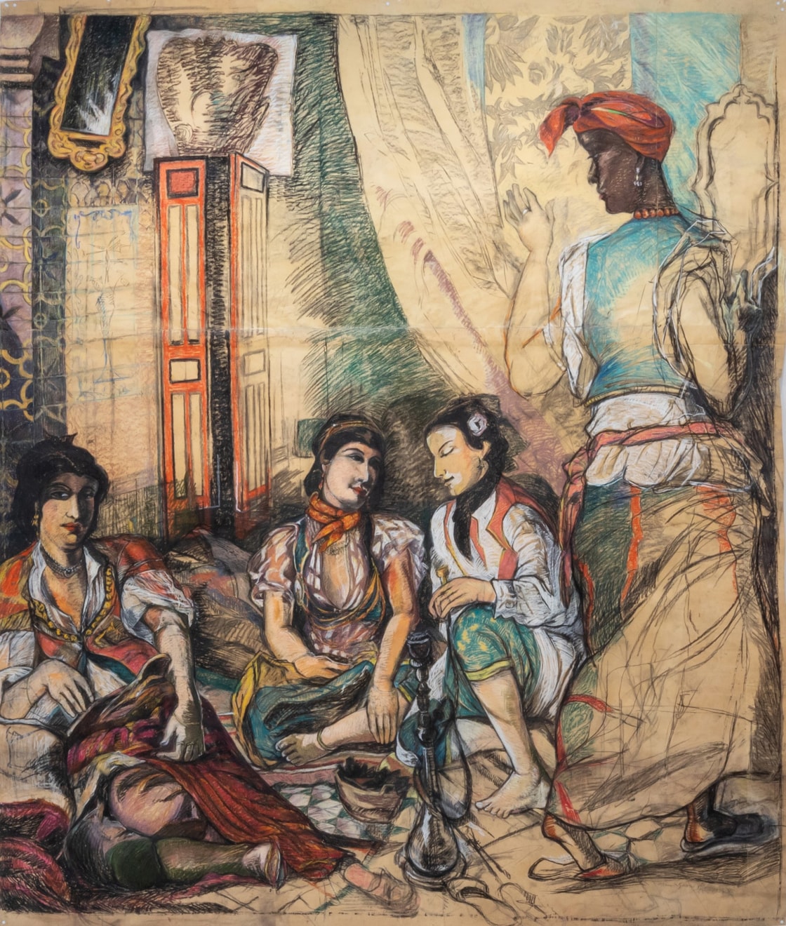 Mimi Gross, Pastel Drawing After Delacroix's Women of Algiers, 1979-80