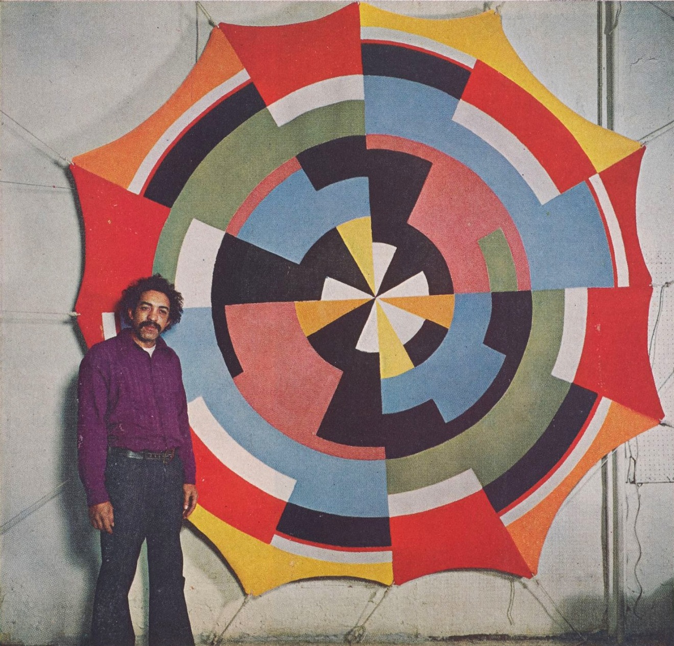 Joe Overstreet with&nbsp;Indian Sun,&nbsp;1969, published in &ldquo;Object: Diversity,&rdquo;&nbsp;Time&nbsp;Magazine, April 6, 1970, page 86. Photograph by Frank Lerner.