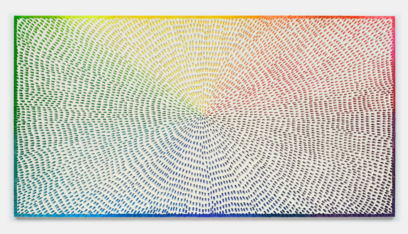 Jennifer Guidi, Reflections of a Rainbow (Painted White, Painted White Sand, Rainbow Gradient, White Ground), 2022