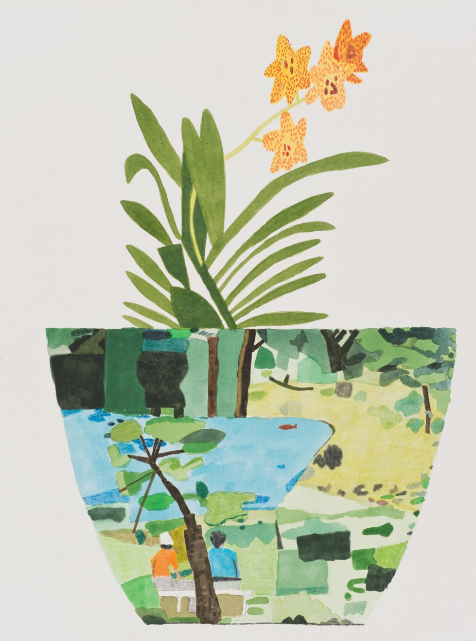 Jonas Wood Green Landscape Pot with Orchid, 2014