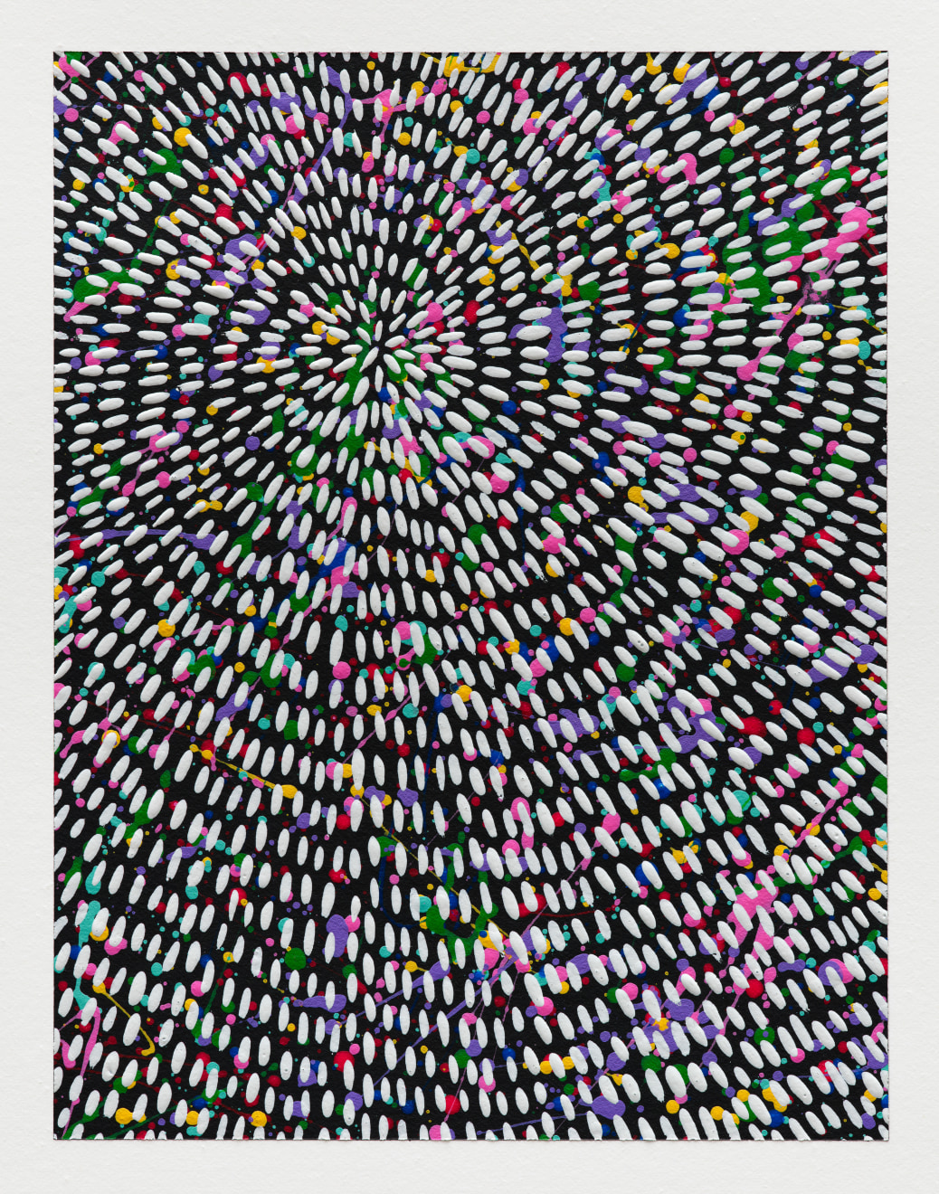 Jennifer Guidi, Untitled (White Gouache Universe Mandala, Black and Multicolored Ground), 2022