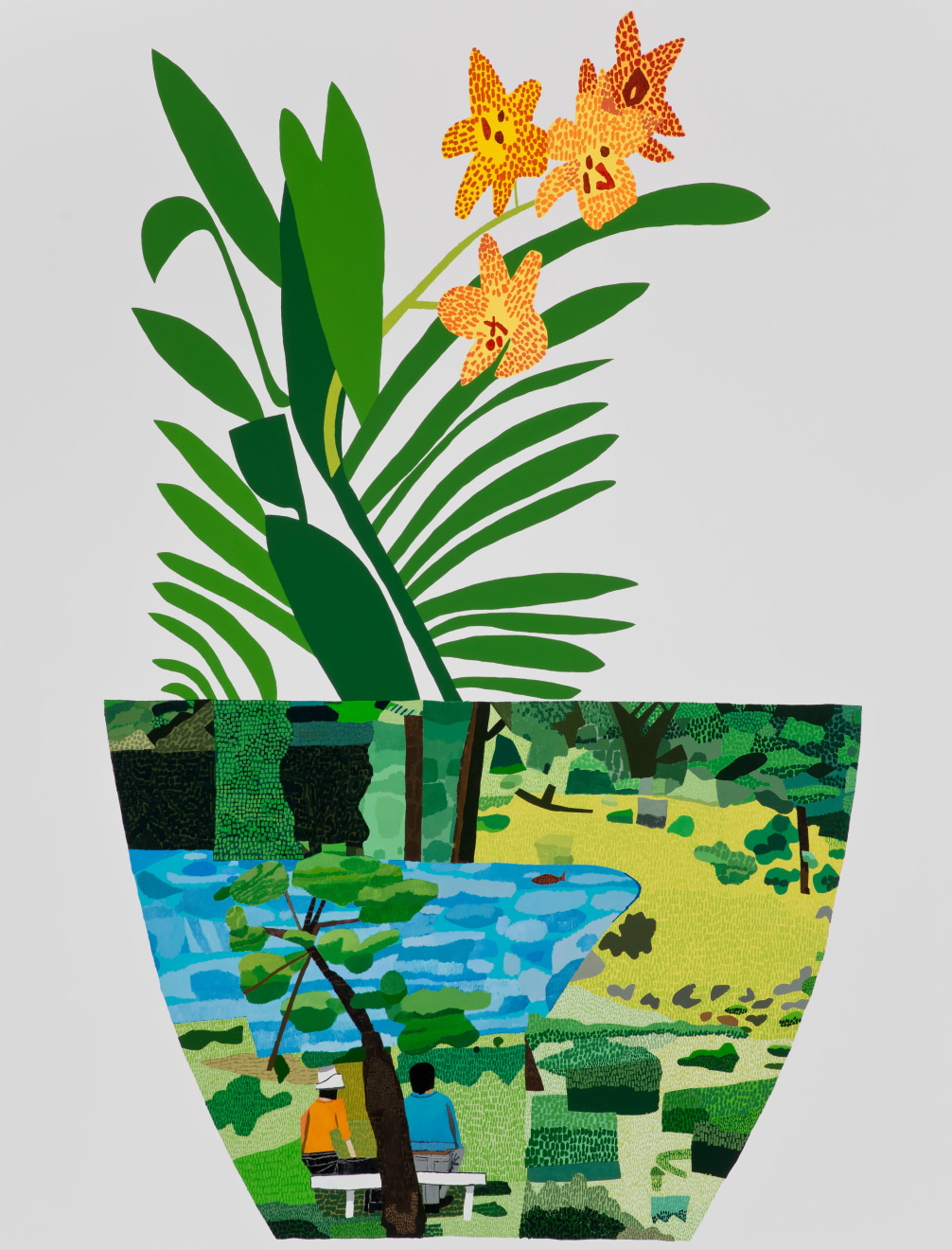 Jonas Wood Landscape Pot with Yellow Orchid, 2014