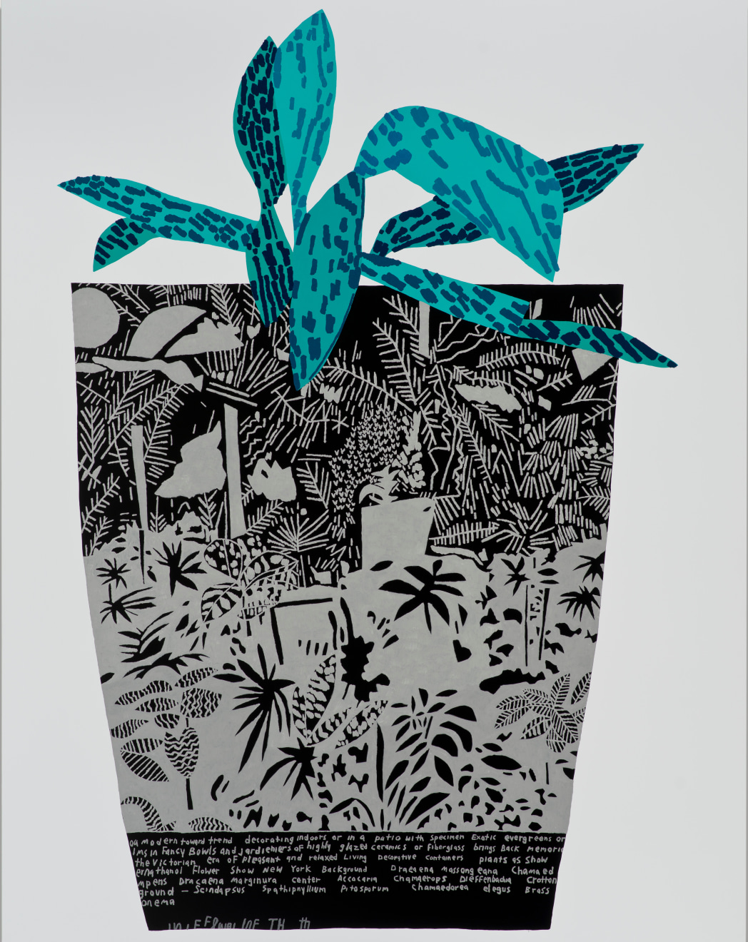 Jonas Wood, Black Landscape Pot with Blue Plant, 2014