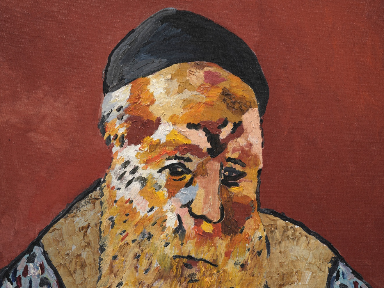 Joel Mesler, Rabbi with orange background, 2023