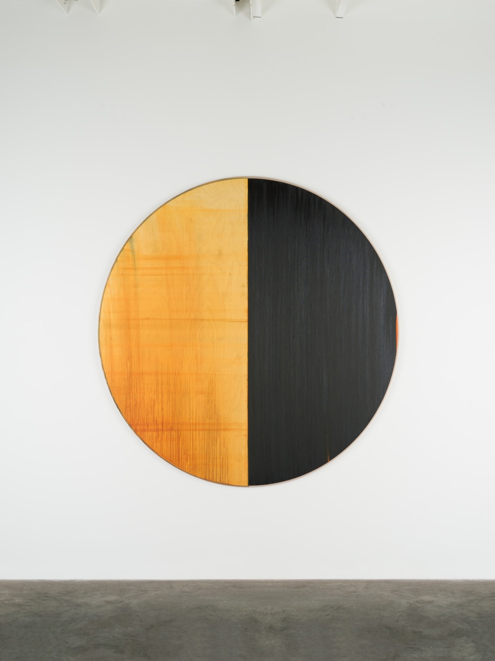 Callum Innes Untitled Lamp Black / Quinacridone Gold, 2022 signed by the artist, verso oil on Birch Ply 70 7/8 x 68 7/8 inches (180 x 175 cm) (CI-TP.38.22)