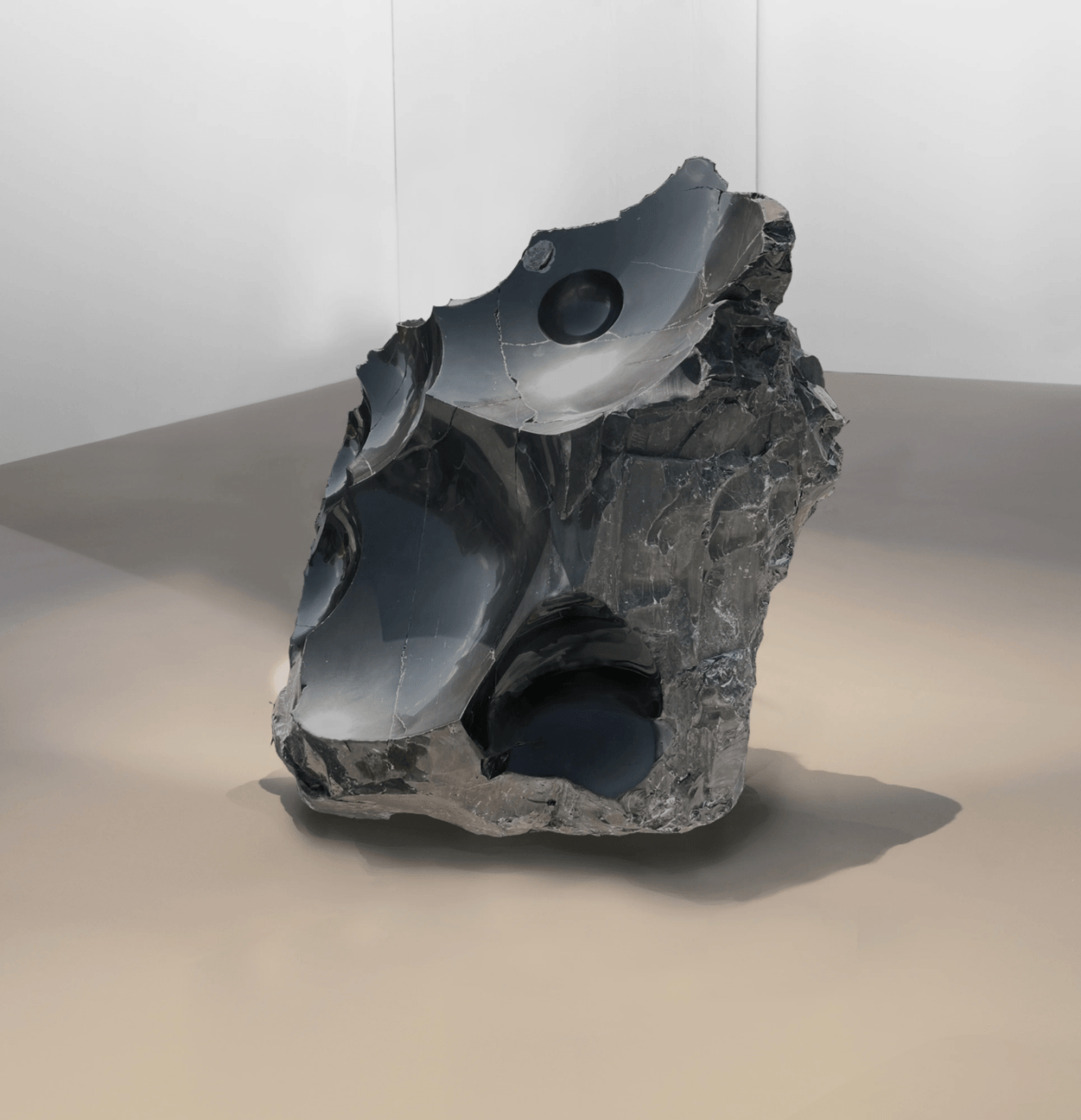 Julian Charri&egrave;re Thickens, pools, flows, rushes, slows, 2020 the work is accompanied by a signed certificate of authenticity obsidian 41 5/16 x 45 1/4 x 59 1/16 inches (105 x 115 x 150 cm) (JCh-277)