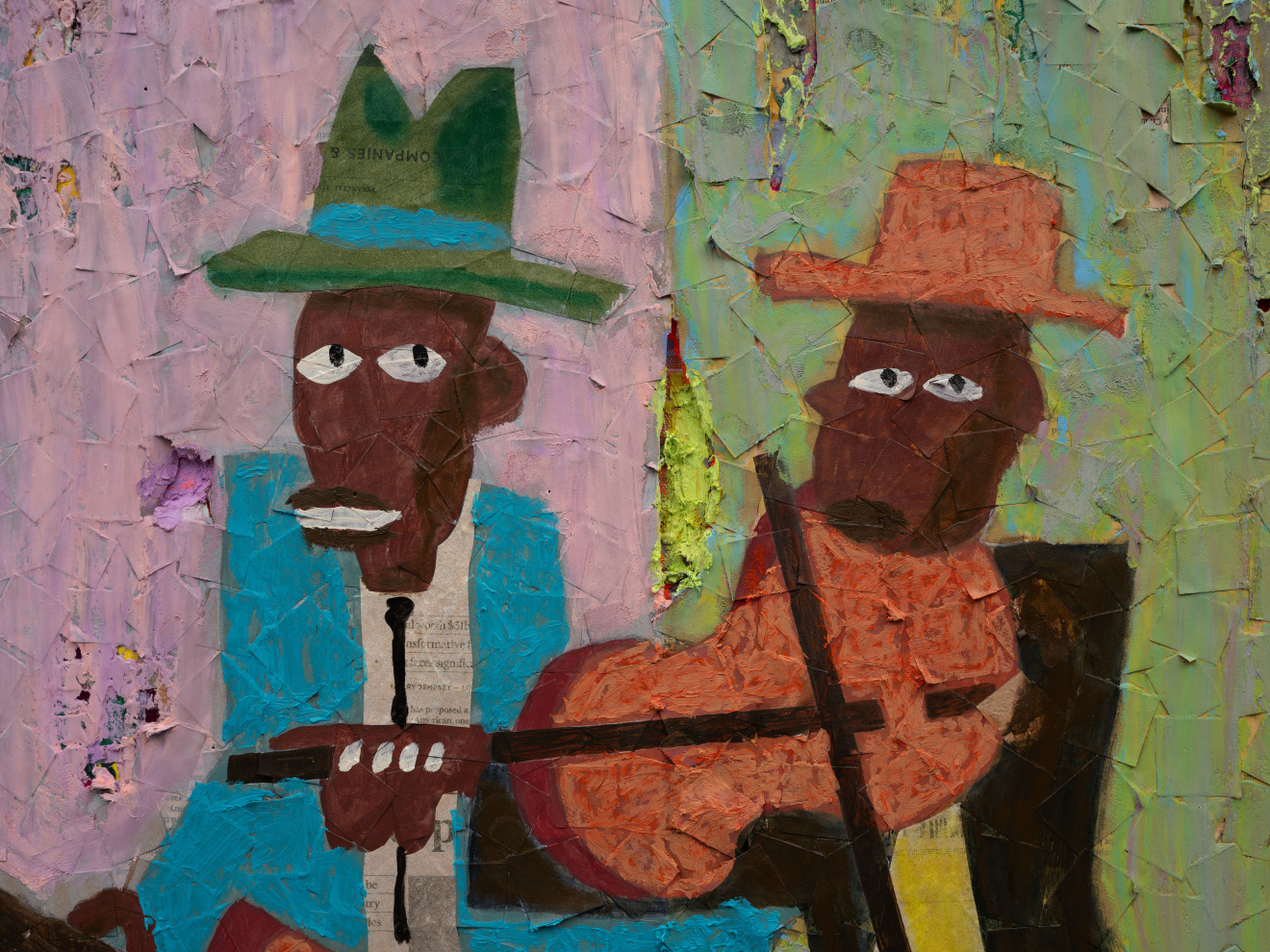 Derek Fordjour, Musicians on the Street (after William H. Johnson), 2025