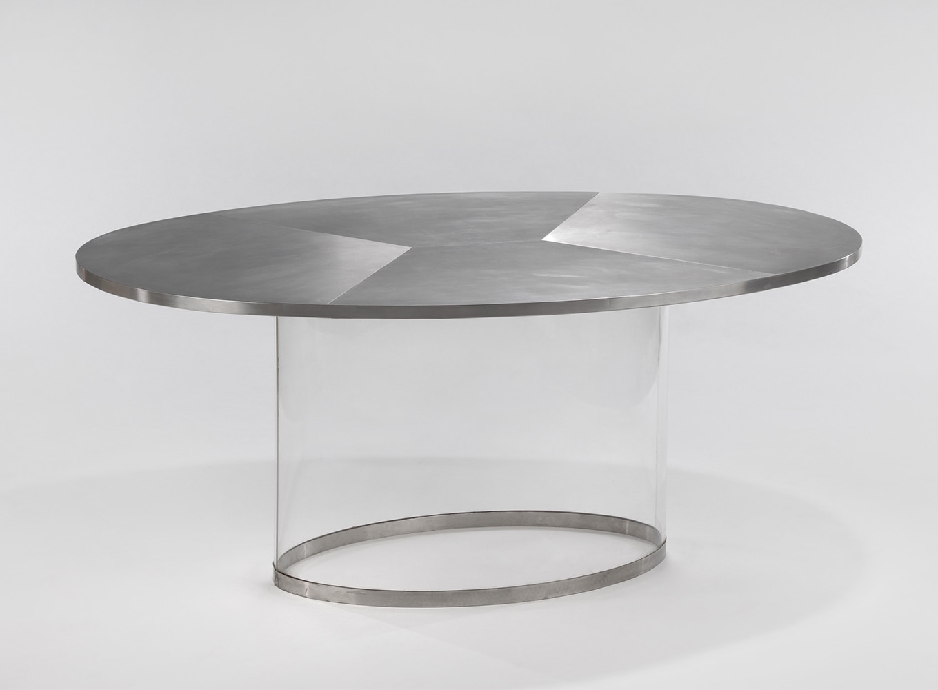Stainless steel dining table with plexiglass base