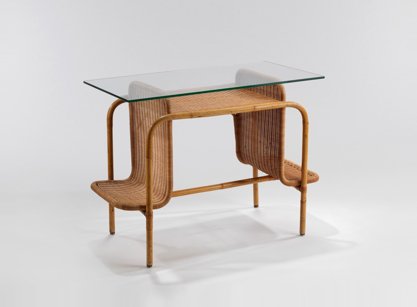Rattan desk with glass top