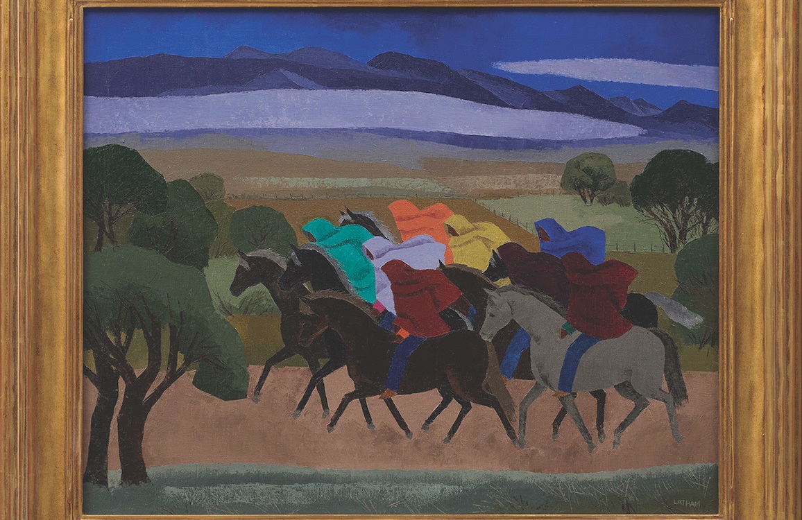 20. Barbara Latham (1896–1989) &quot;Taos Indian Riders at Dusk,&quot; c. 1940, oil on canvas, 24 x 30 inches