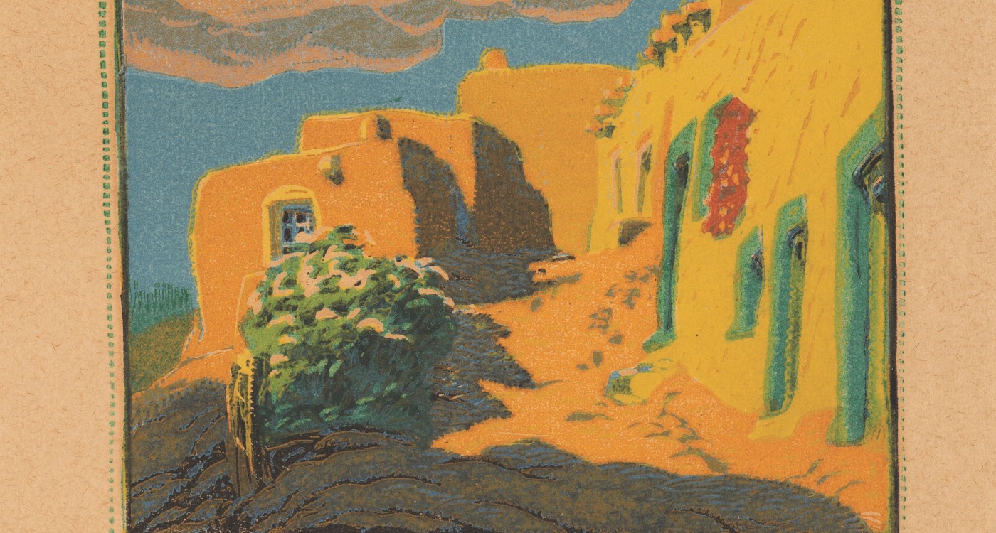 5. Gustave Baumann (1881–1971) &quot;Old Santa Fe,&quot; color woodblock print, number 12 in an edition of 100, 6 3⁄4 x 7 5/8 inches