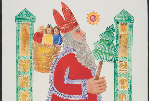 25. Ford Ruthling (1933–2015) &quot;St. Nicholas,&quot; number #3-B, d. 1997, embossed painting, 40 x 30 inches