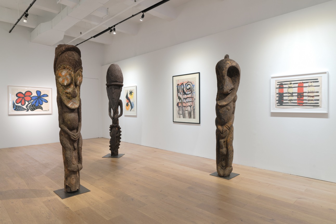 Installation view of Vanuatu Totems &amp; Calder Gouaches, Venus Over Manhattan, New York, 2023