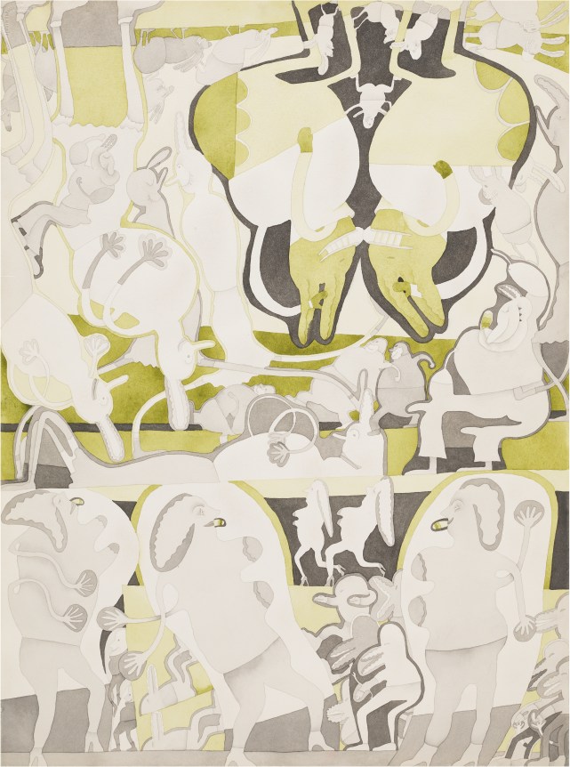 Gladys Nilsson, 2 Color Painting: Charkole & Green, 1969