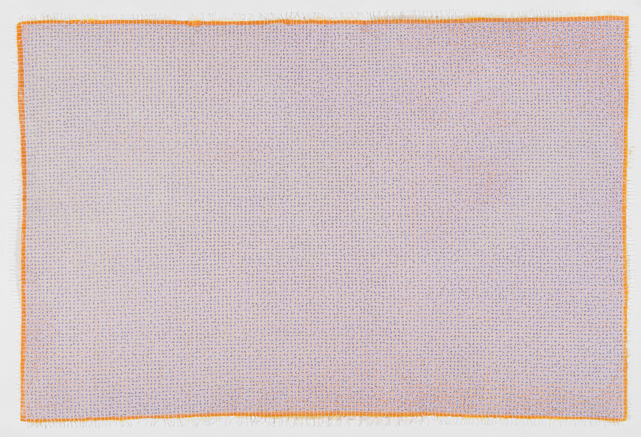 Untitled #61, 2022, Handmade abaca paper with embedded cotton string and paper dots letterpress printed with ink