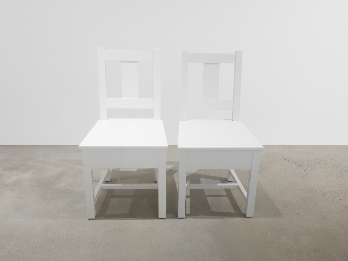 Untitled (two slat-back chairs, one 1.5 percent smaller than the other), 2016, Enamel on eastern maple