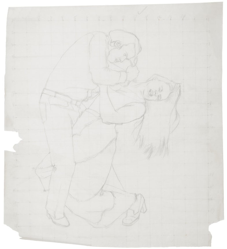 Drawing of man stabbing woman in the clavicle area