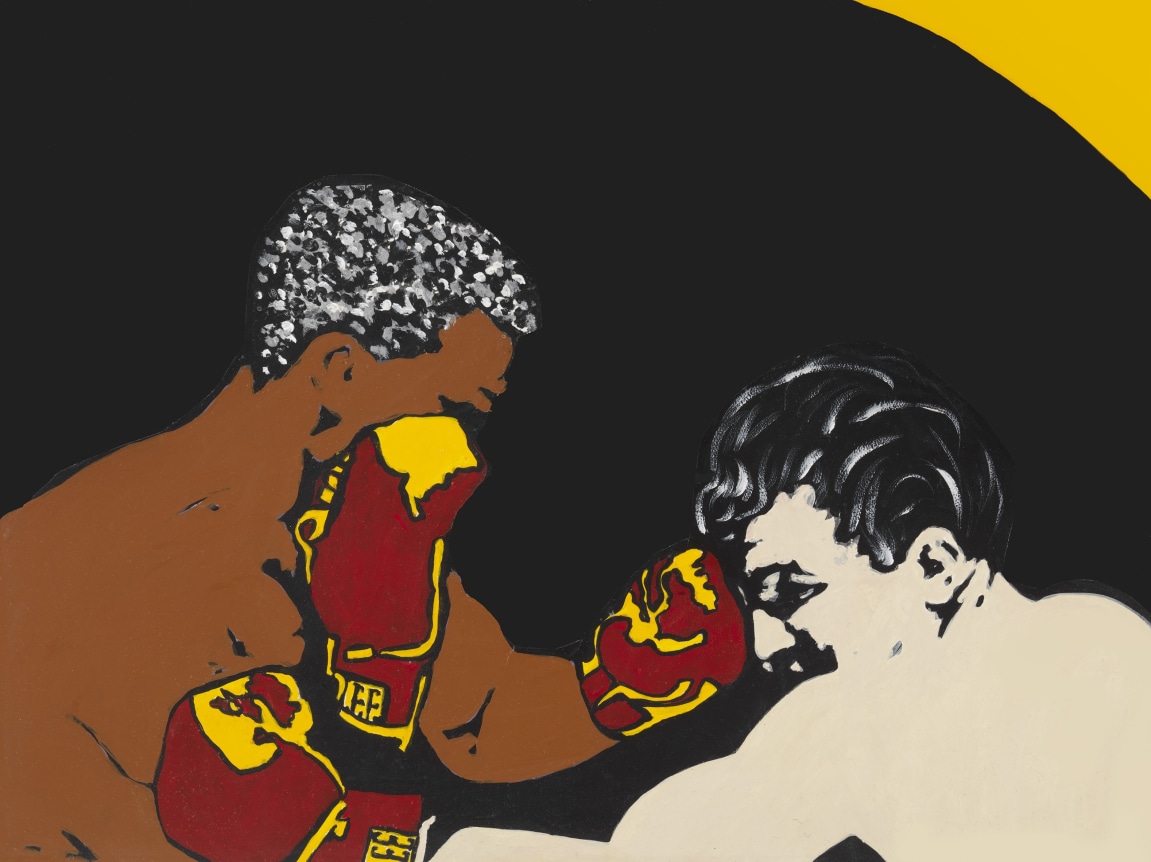 Prize Fight (Jake LaMotta and "Blackjack" Billy Fox), 1997, Acrylic and paper collage on canvas
