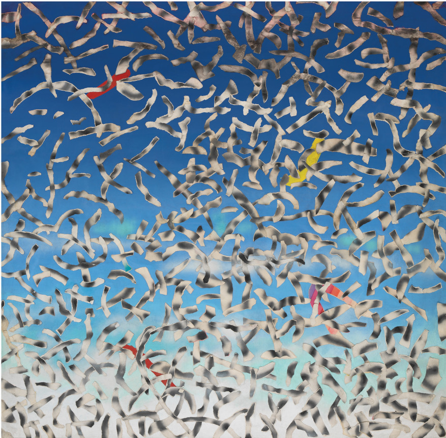 Space, Time, Light #1, 1977, Acrylic and paper collage on canvas