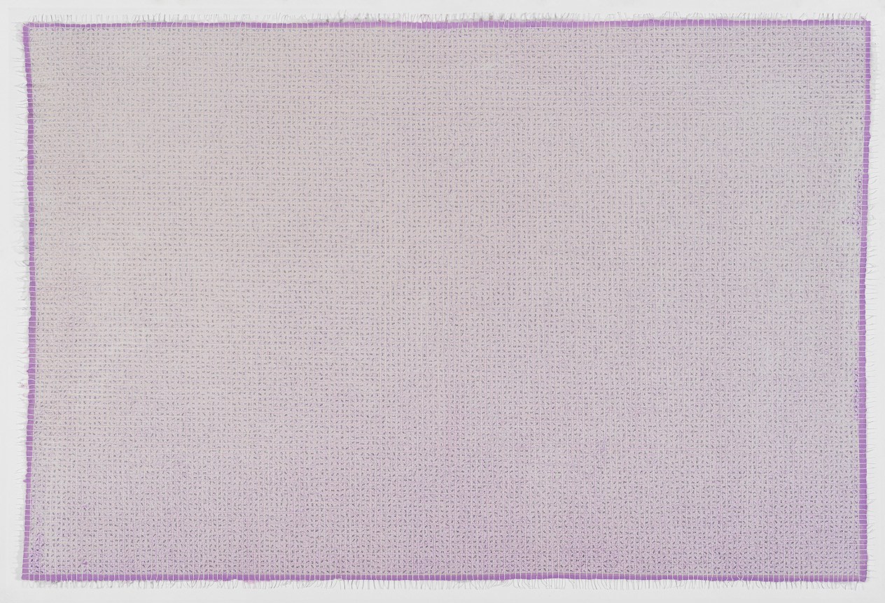 Untitled #67, 2022, Handmade abaca paper with embedded cotton string and paper dots letterpress printed with ink