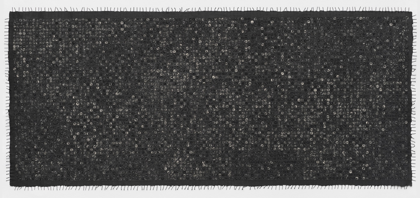 Untitled #70, 2022, Handmade abaca paper with embedded cotton string and intaglio printed paper dots