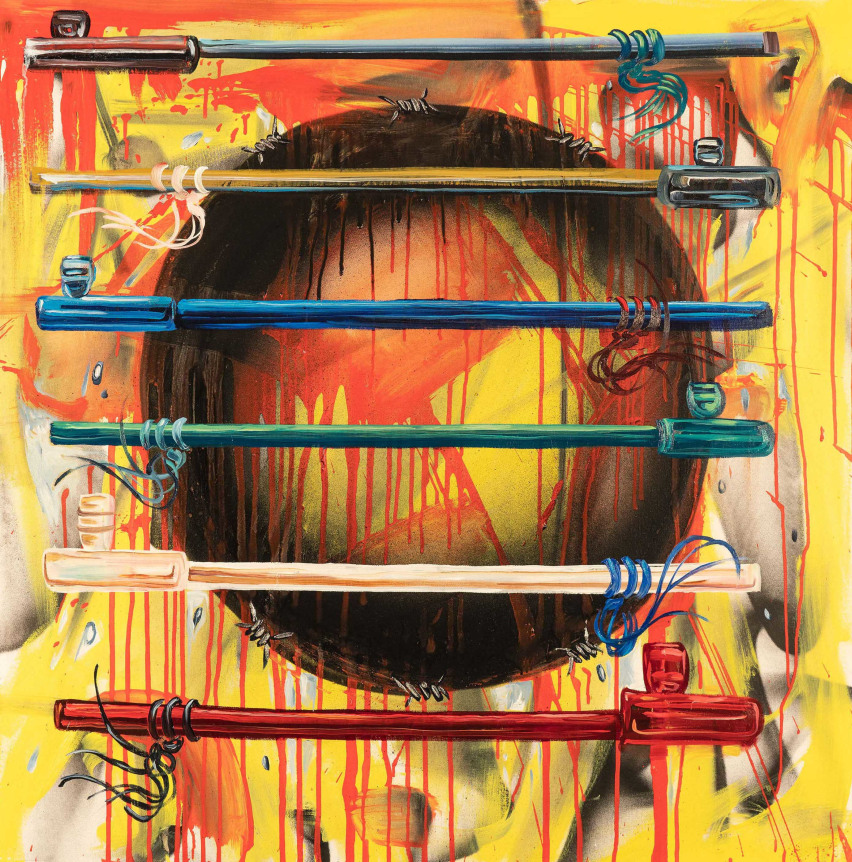 Repeated Peace & War, New Directions for a Flag, 2021, Oil and spray paint on canvas