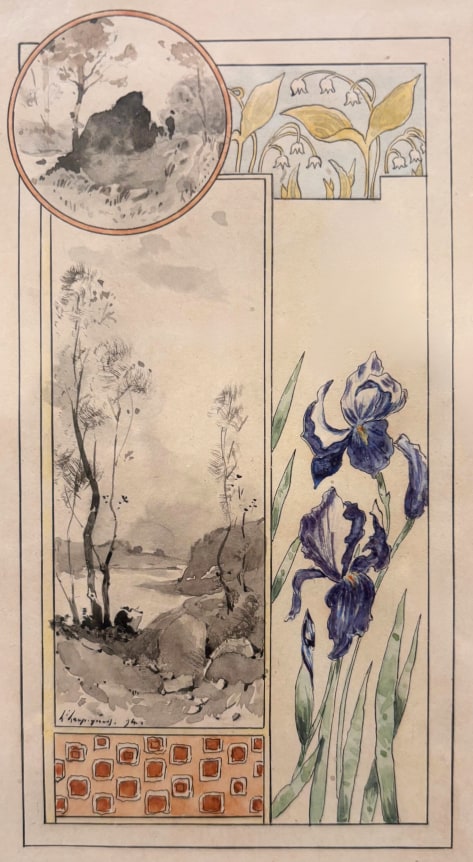 Diverse Studies of Flowers and Landscape     Pen, black ink, and watercolor on paper 7 3/4 x 3 7/8 inches