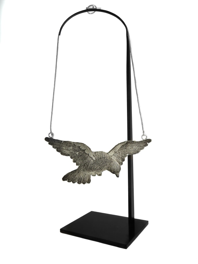 UNIQUE NECKLACE WITH A FRENCH LATE RENAISSANCE SILVER EMBROIDED DOVE, &nbsp;