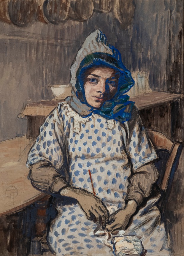 Portrait of the Artist's Daughter, Lucienne   Watercolor and gouache, over black chalk on paper 15 5/8 x 11 1/4 inches