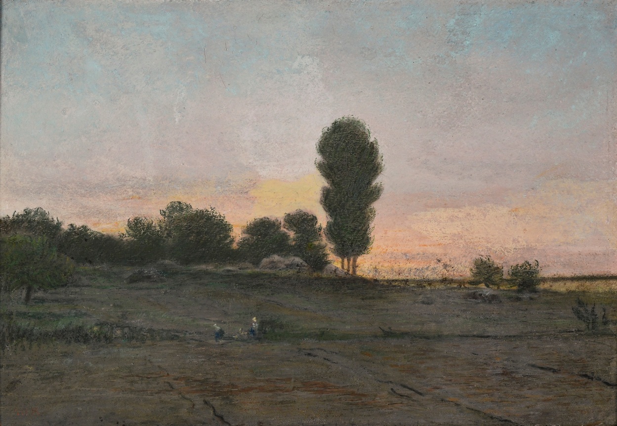 Theodore Rousseau Landscape    Pastel on paper on panel 6 x 8 1/4 inches