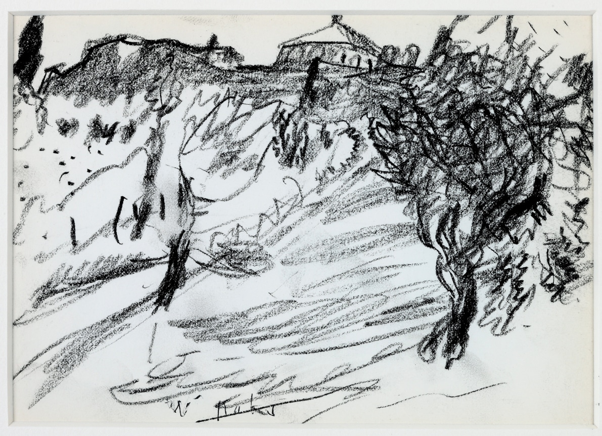 Wolf Kahn, Up Toward Pienza, 1958    Pencil 4 1/2 x 6 1/2 inches