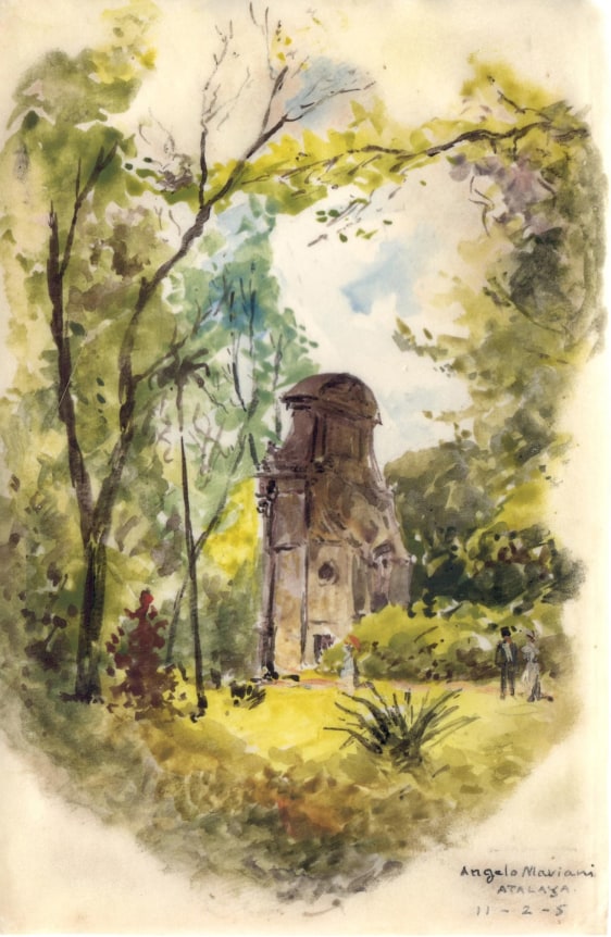 Enrique Atalaya  The Medici Fountain in the Luxembourg Garden, November 2, 1905  Watercolor on paper 5 1/4 x 3 1/2 inches