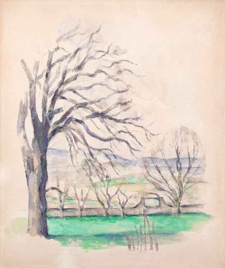 Paul Cezanne (French, 1839-1906) Arbre dépouillé au Jas du Bouffan, 1878-80    Pencil, watercolor, and gouache on white paper 14 x 12 in. (35.5 x 30.5 cm)