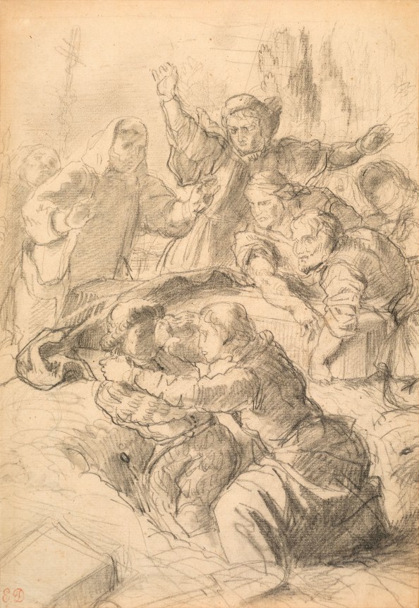 Eugène Delacroix, Study for the Lithograph “Hamlet and Laertes at the Grave of Ophelia” circa 1843