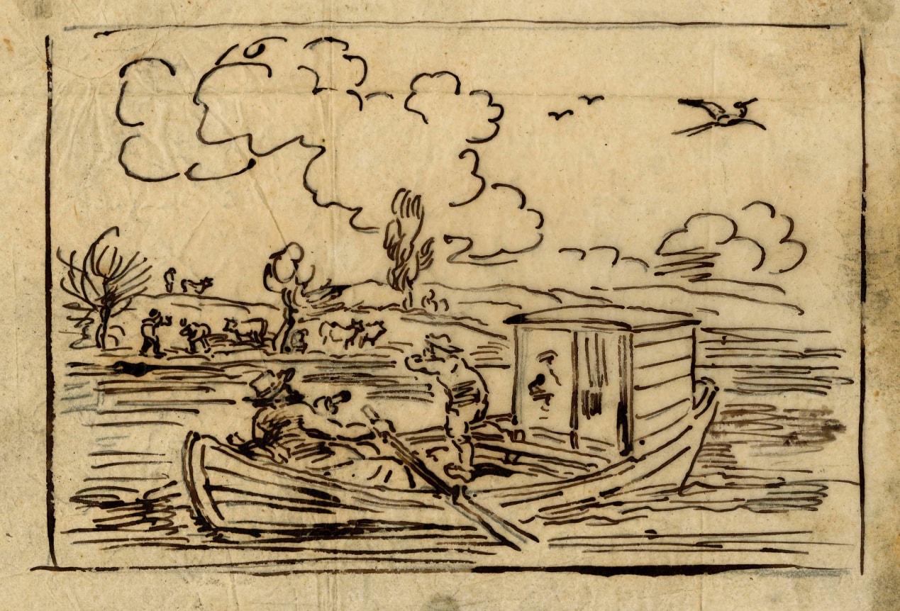 Charles F. Daubigny, A message from cambronne (Apostrophe)    Pen and ink on tracing paper  5 1/8 x 7 5/16 inches