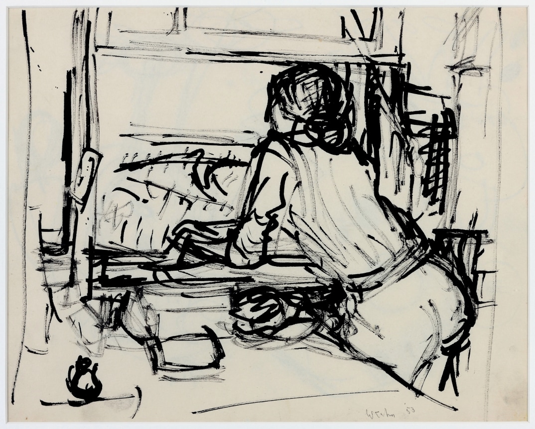 Wolf Kahn, Looking Toward the Ocean, 1954    Pen and ink 10 1/2 x 13 1/2 inches