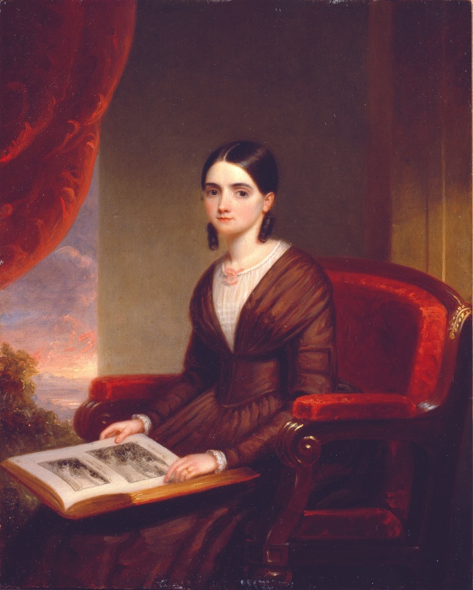 Portrait of a Young Woman with a Book of Prints, March 1845   Oil on panel 15 1/4 &times; 12 inches