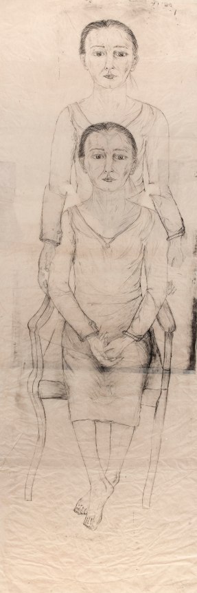 Standing and Seated Girl, 2004     Collage and ink on Nepal paper 84 x 31 inches