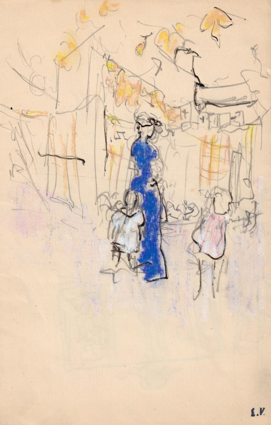 Edouard Vuillard, Lucie Hessel à La Montagne avec Annette et Jacques, 1903 Pastel and pencil on paper 7 3/8 x 5 inches