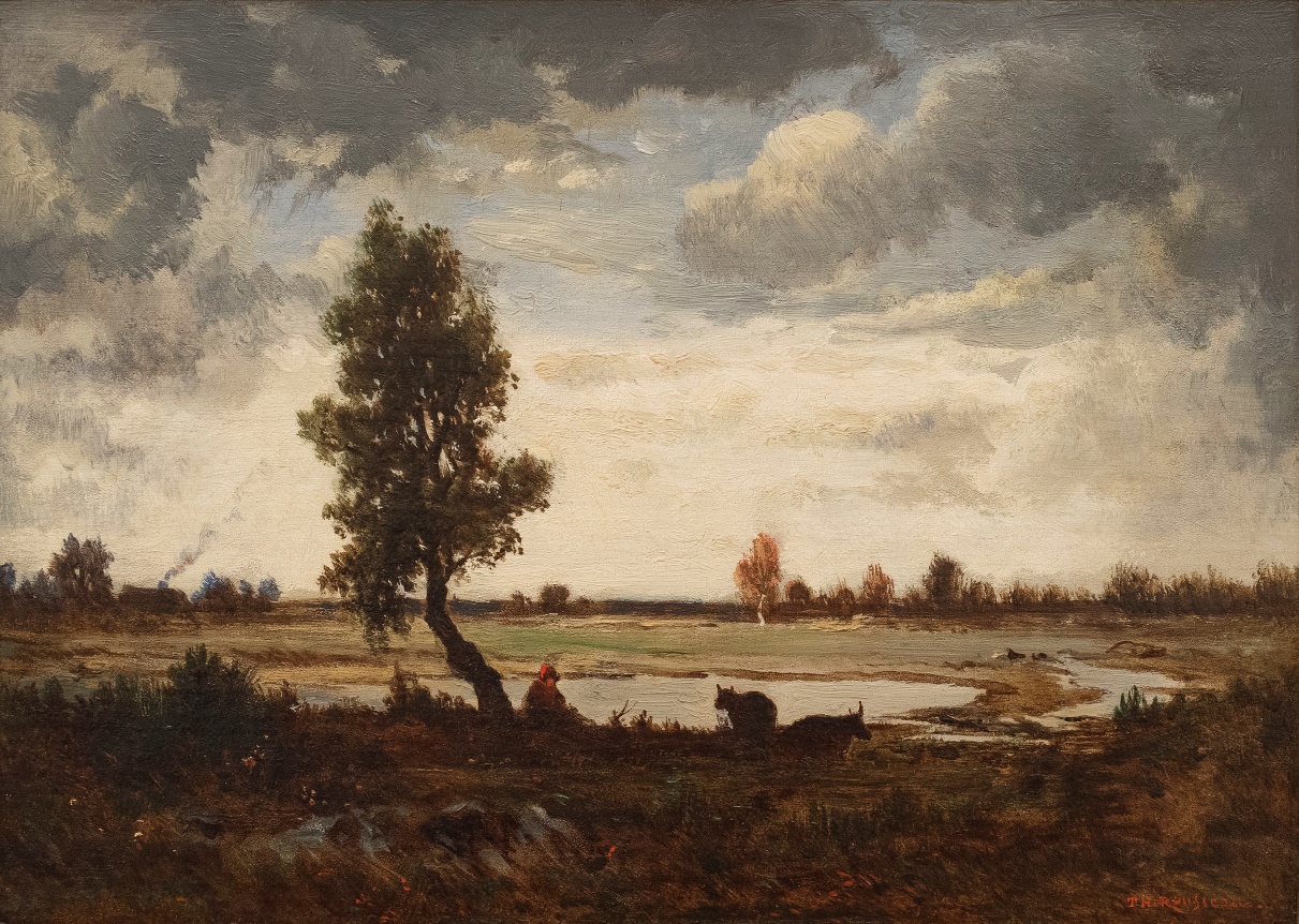 Theodore Rousseau Effet de ciel sur la plaine, c. 1855 Oil on panel ​8 1/2 x 11 7/8 inches
