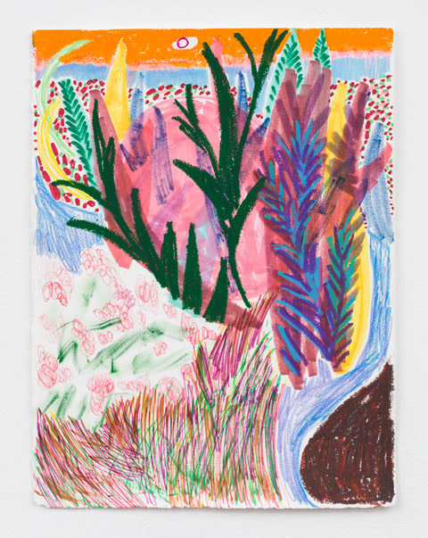 Shara Hughes  (American, b. 1981) Main Terrain, 2018    Mixed media on paper 15 x 11 inches