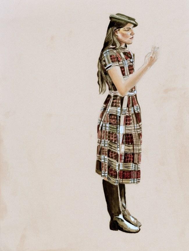 Olivia in Paris, study, 2025    Pencil and watercolor on paper 12 1/2 x 10 inches