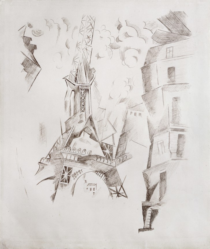 Robert Delaunay, La Tour Eiffel, c. 1911, Pen and ink with pencil on paper, 18 x 14 1/2 inches