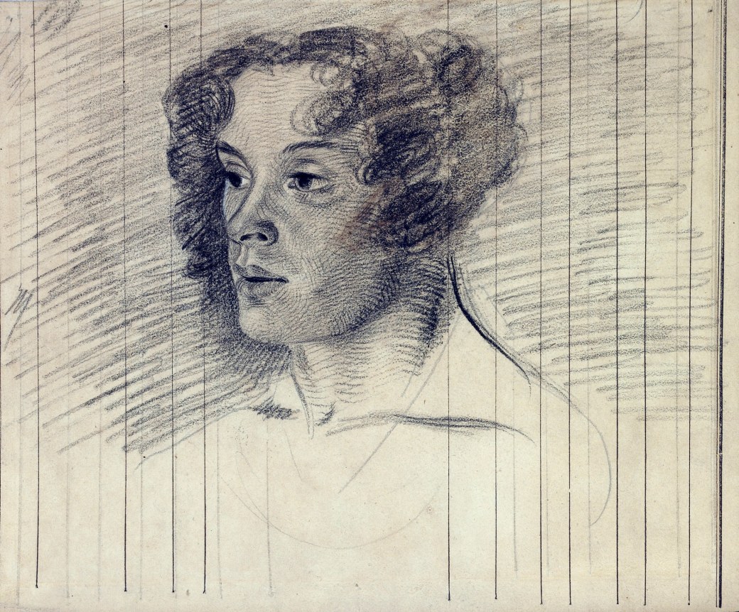 Eugene Delacroix, Portrait of Madame Pierret, c. 1827-35, Verso: Study of seated female nude,  Black chalk on lined paper, 9 x 10 13/16 inches