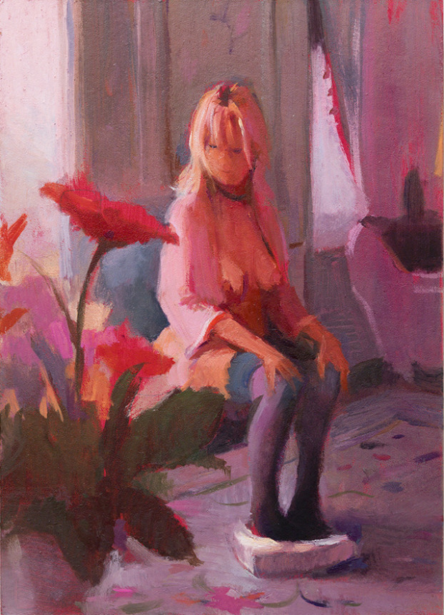 Lisa Yuskavage  Grey Bedroom, 2002     Oil on panel 7 x 5 inches