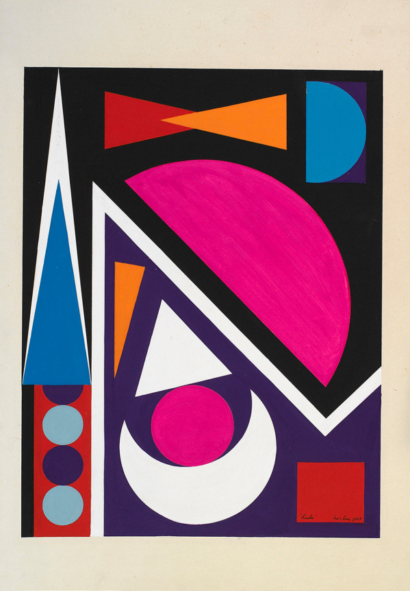 Auguste Herbin, Hache, 1953, Gouache on paper 14 1/2 x 11 inches