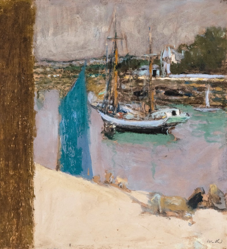 Bateaux a l'ancre, Le Pouliguen 1908   . Distemper on paperboard 15 3/8 x 13 3/4 in