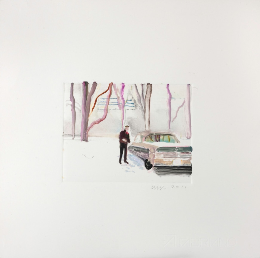 Wendy Mark, Snow/Cadillac, 2011  Monotype 4 5/8 × 6 1/8 inches