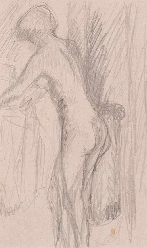 PIERRE BONNARD French, 1867-1947 . Nu à sa Toilette, circa 1924 . Graphite on paper 6 15/16 x 4 3/8 inches (17.6 x 11.1 cm) Stamped lower right