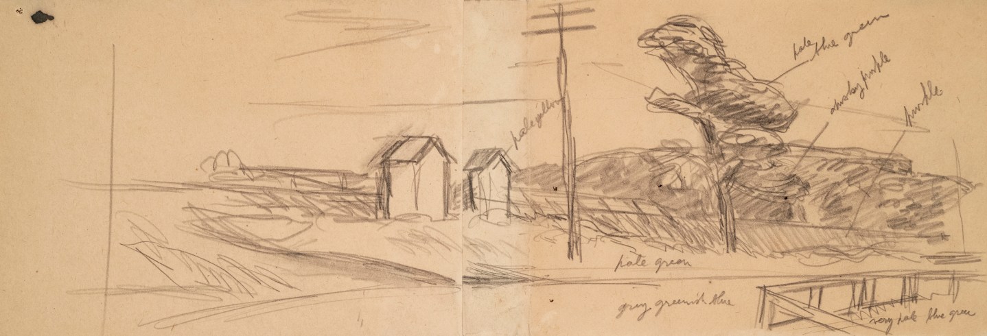 Edward Hopper Landscape with Small Buildings, c. 1944  Pencil on paper 5 3/4 x 16 inches